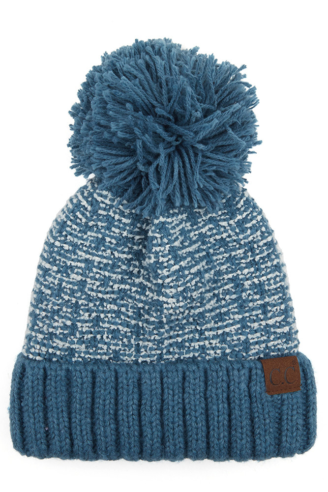Women's Tweed Style Knit Beanie with Pom — beanie photo 6