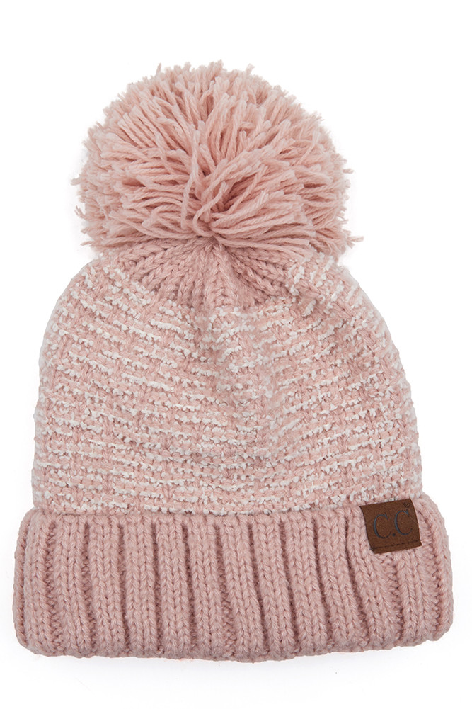 Women's Tweed Style Knit Beanie with Pom — beanie photo 7