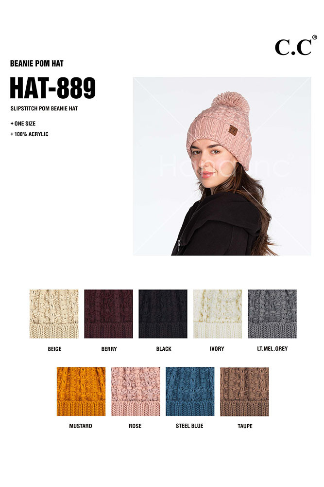 Women's Slipstitch Pom Beanie Hat — beanie photo 2