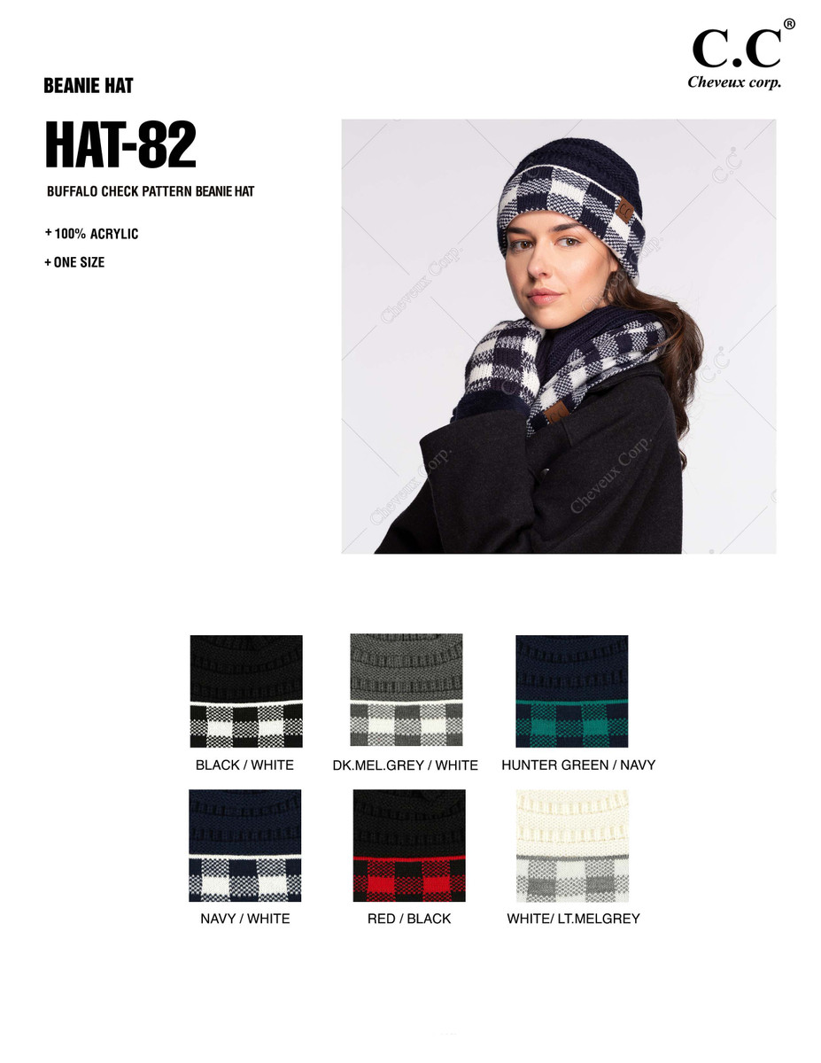 Women's Buffalo Check Cuff Knit Beanie — beanie photo 2