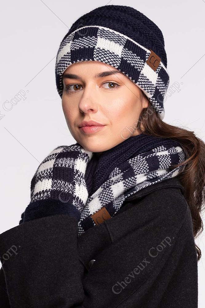 Women's Buffalo Check Cuff Knit Beanie — beanie photo 3