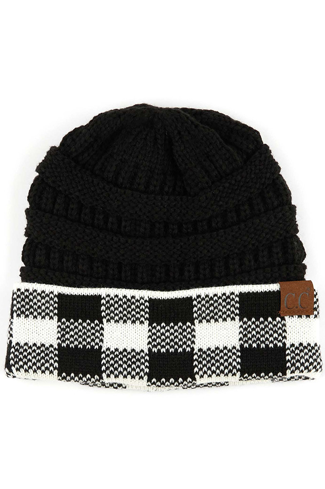 Women's Buffalo Check Cuff Knit Beanie — beanie photo 5