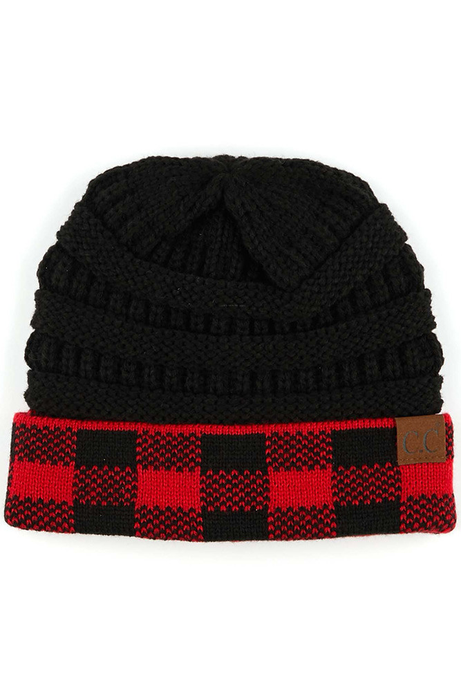 Women's Buffalo Check Cuff Knit Beanie — beanie photo 7