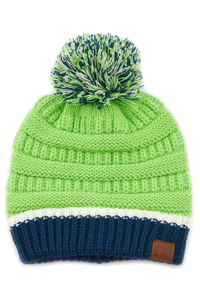 Women's Teal Color Ribbed Beanie with Pom — beanie photo 5