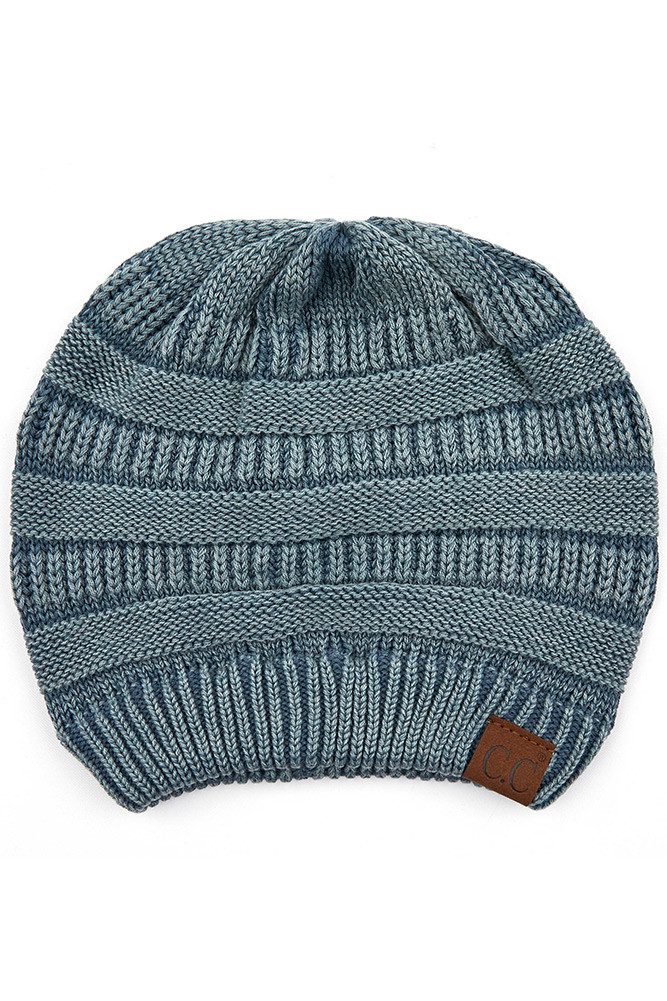 Women's Cotton Washed Ribbed Beanie in Denim