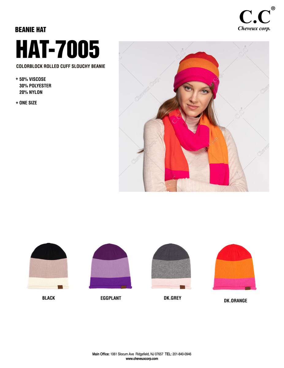 Women's Colorblock Rolled Cuff Slouchy Beanie — beanie photo 2