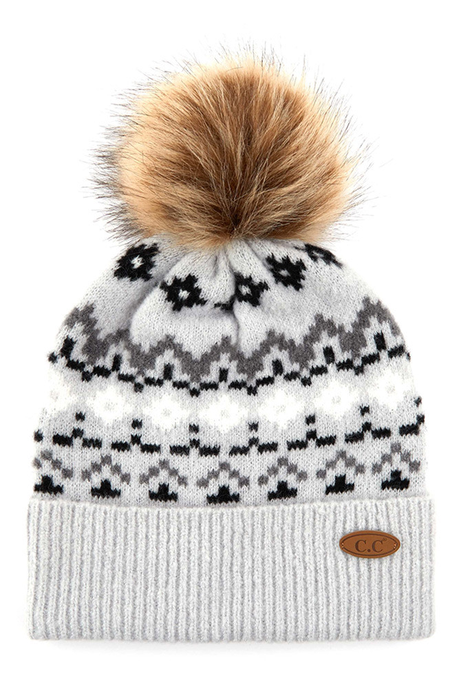 Women's Geo Ethnic Pattern Beanie with Pom — beanie photo 6