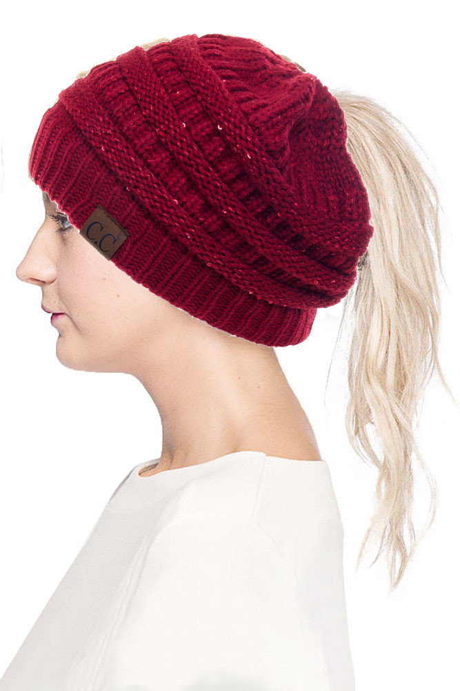 Women's Sequin Ponytail Messy Bun Beanie — beanie photo 6