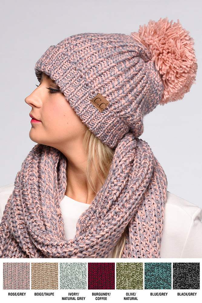 Women's Chunky Multicolor Beanie with Pom-Hat by BURACQ
