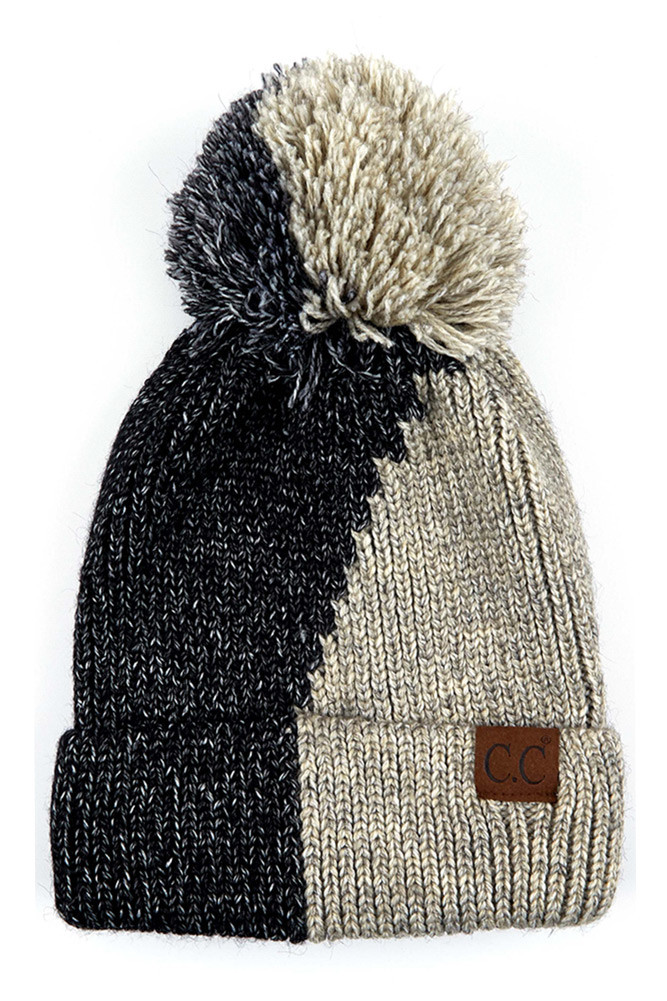 Women's Two-Tone Knit Beanie with Pom — beanie photo 6