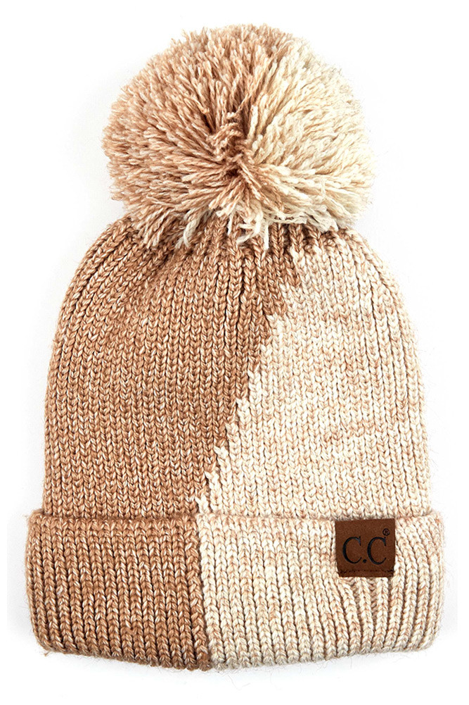Women's Two-Tone Knit Beanie with Pom — beanie photo 7