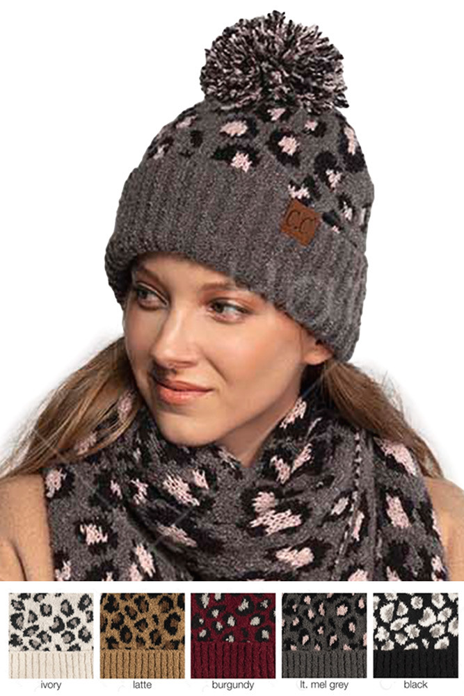 Women's Leopard Jacquard Knit Beanie by BURACQ