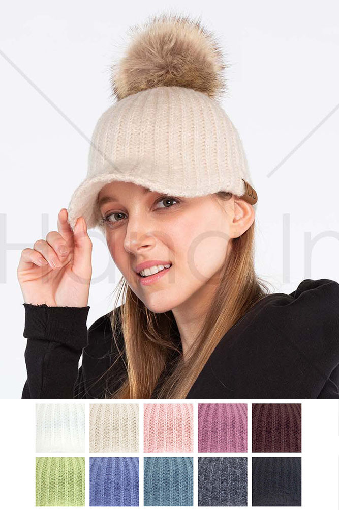 Women's Cable Knit Pom Pom Beanie by BURACQ