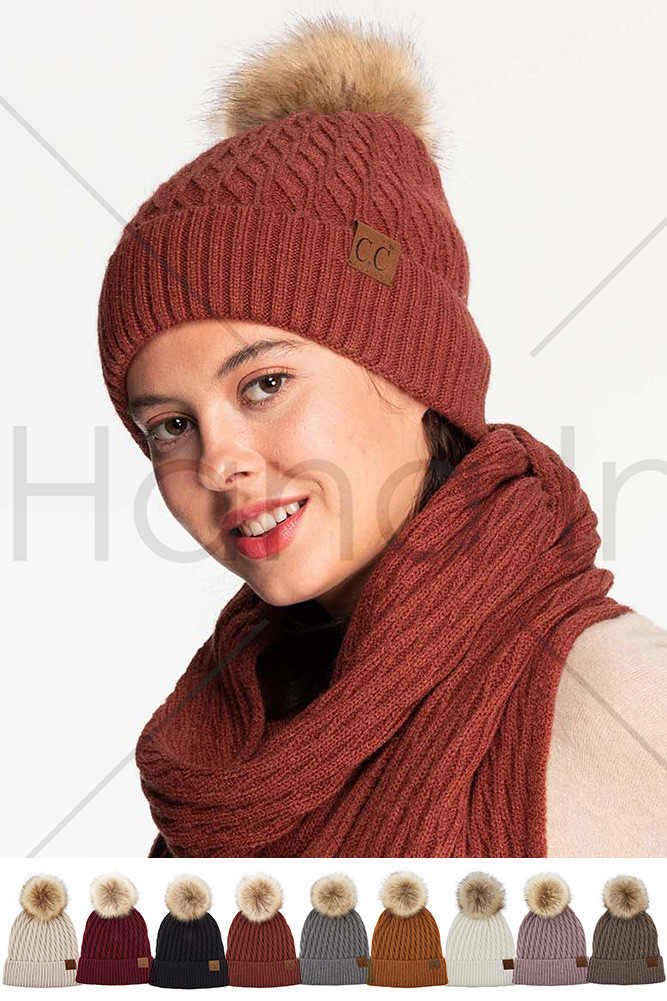 Women's Honey Comb Pattern Pom Beanie — beanie photo 2