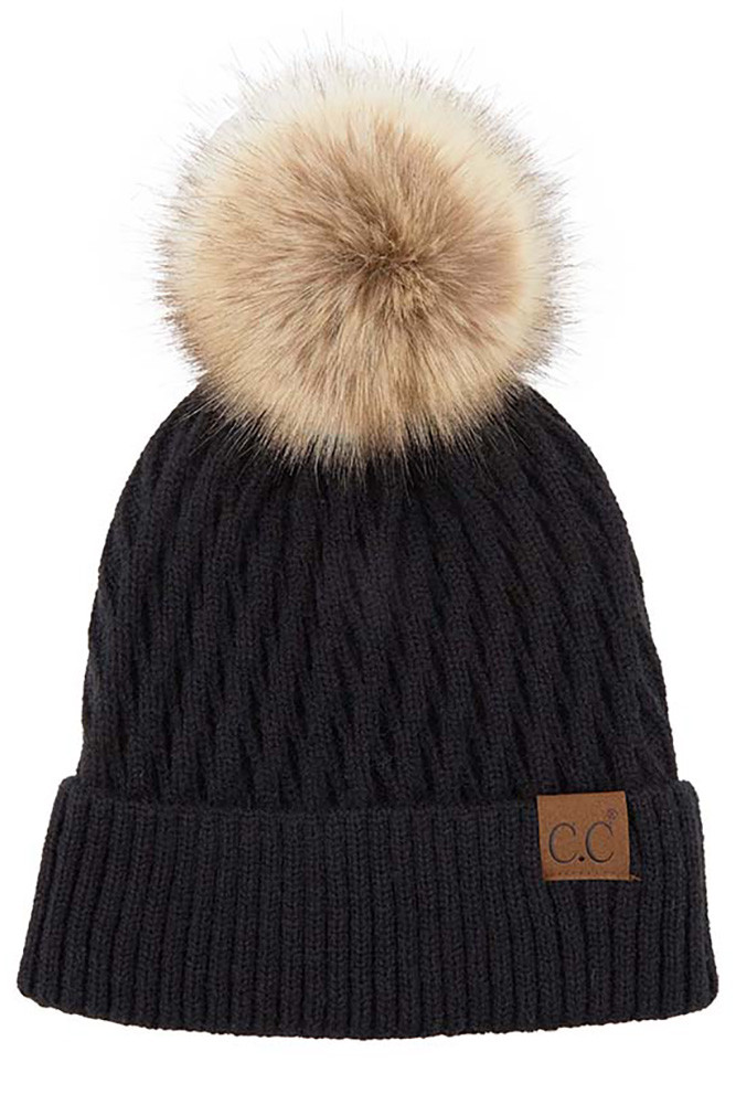 Women's Honey Comb Pattern Pom Beanie — beanie photo 5