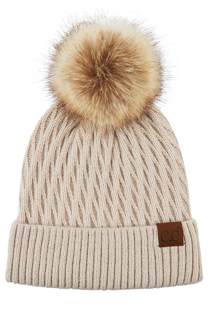 Women's Honey Comb Pattern Pom Beanie — beanie photo 7