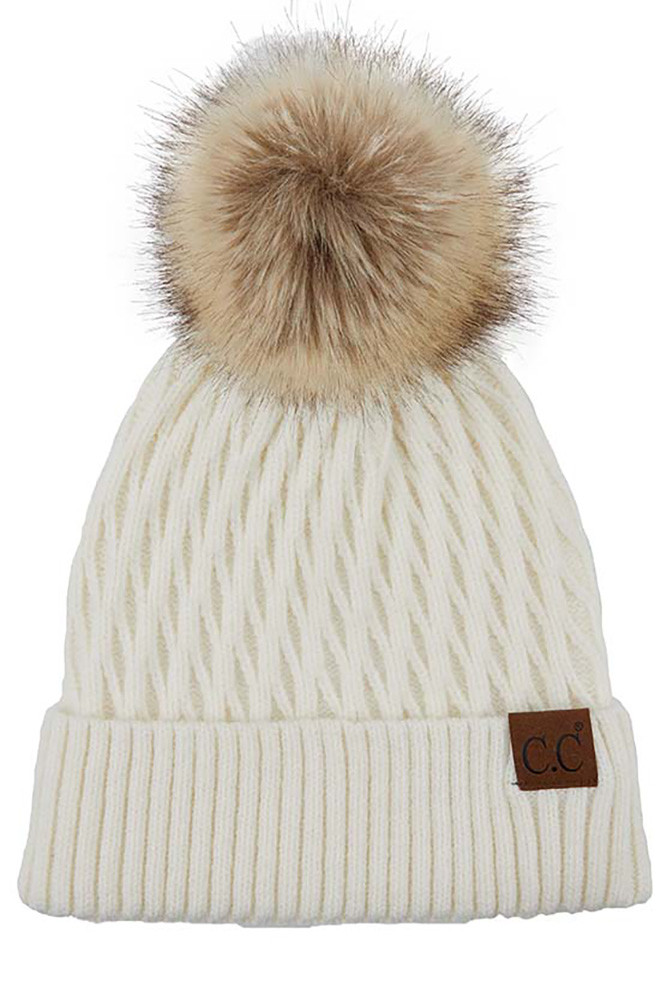 Women's Honey Comb Pattern Pom Beanie — beanie photo 8