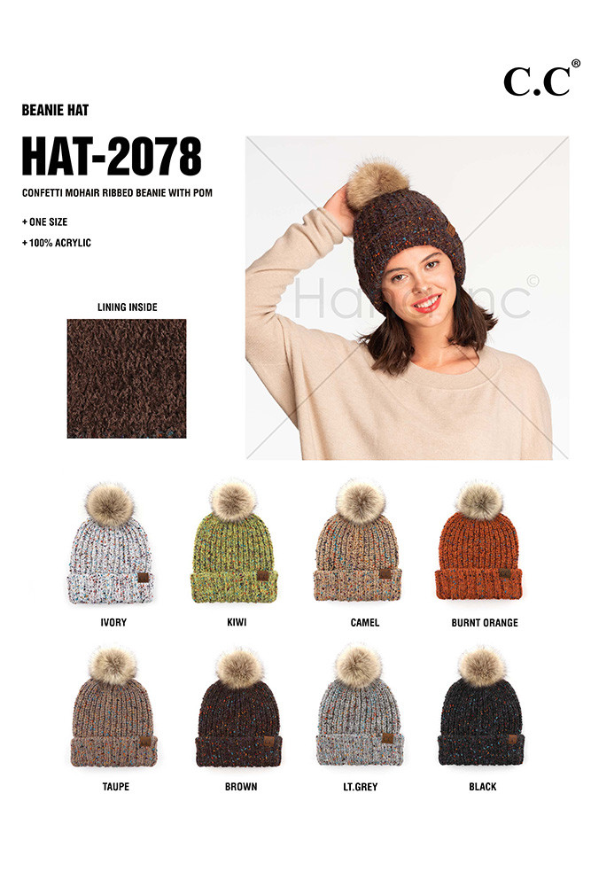 Women's Confetti Mohair Ribbed Pom Beanie — beanie photo 2