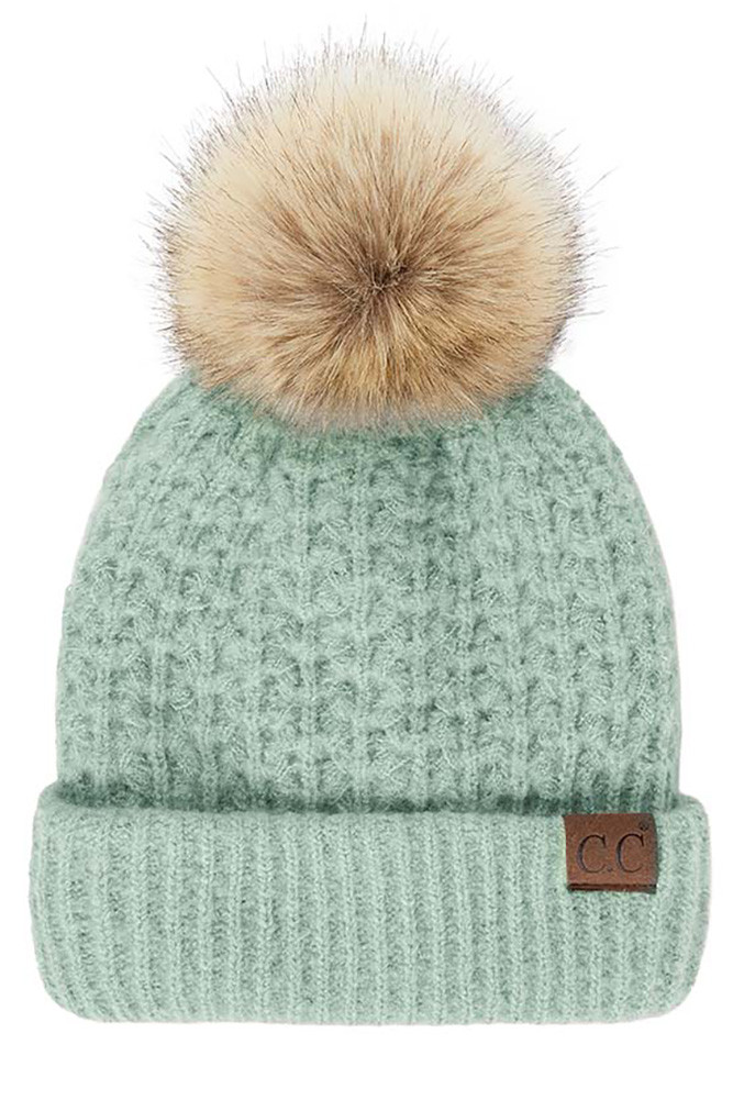 Women's Smocking Stitch Pattern Pom Beanie — beanie photo 5