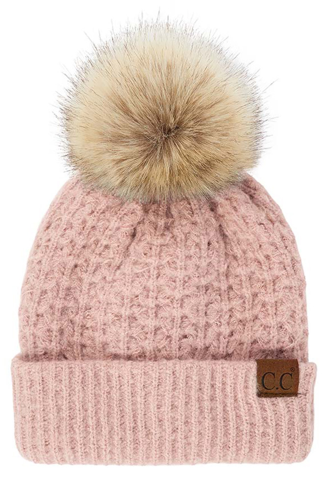 Women's Smocking Stitch Pattern Pom Beanie — beanie photo 7