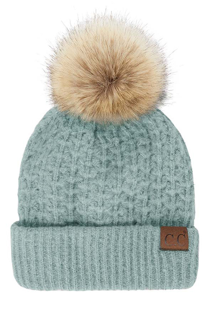 Women's Smocking Stitch Pattern Pom Beanie — beanie photo 8