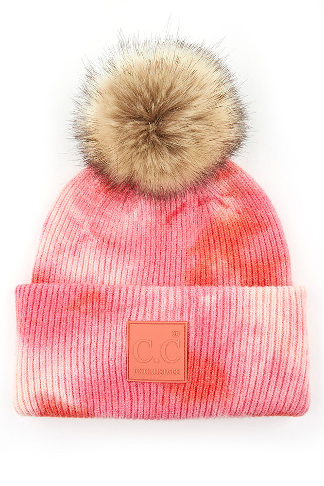 Women's Tie Dye Rubber Patch Pom Beanie — beanie photo 4