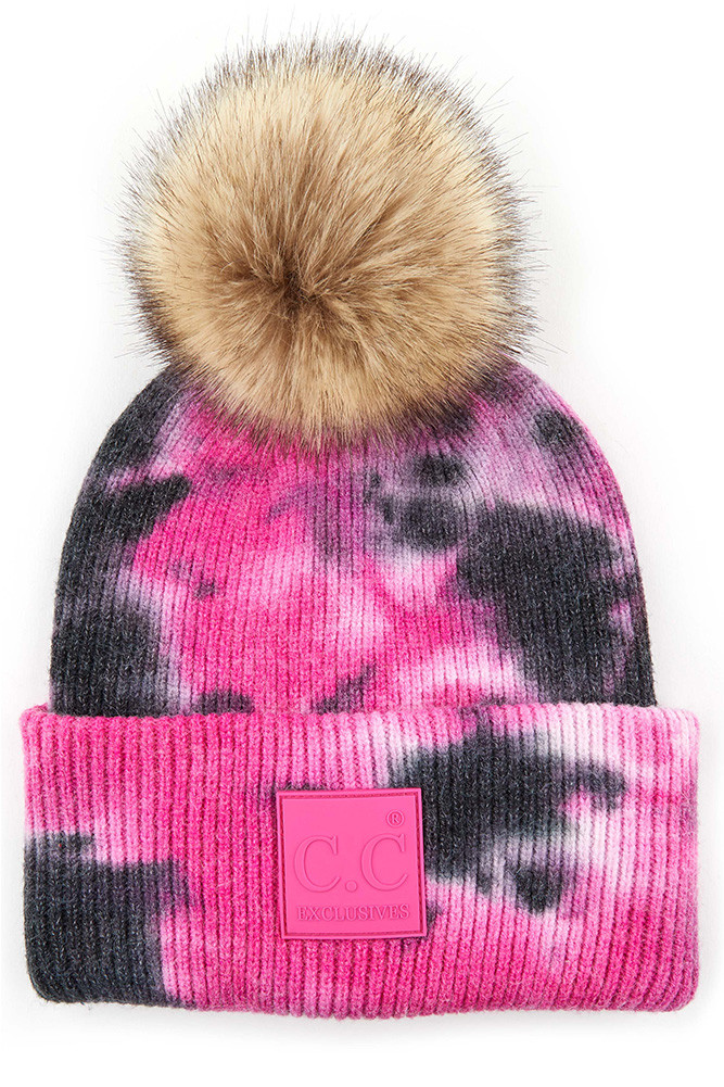 Women's Tie Dye Rubber Patch Pom Beanie — beanie photo 5