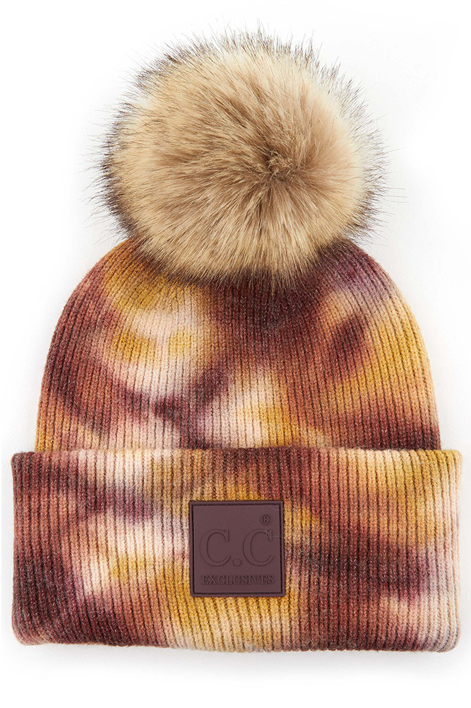 Women's Tie Dye Rubber Patch Pom Beanie — beanie photo 6