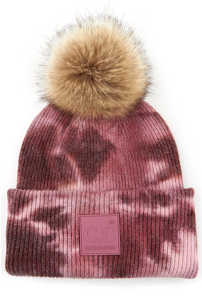 Women's Tie Dye Rubber Patch Pom Beanie — beanie photo 8
