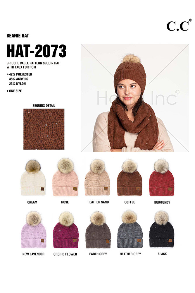 Women's Brioche Cable Pattern Sequin Beanie — beanie photo 2