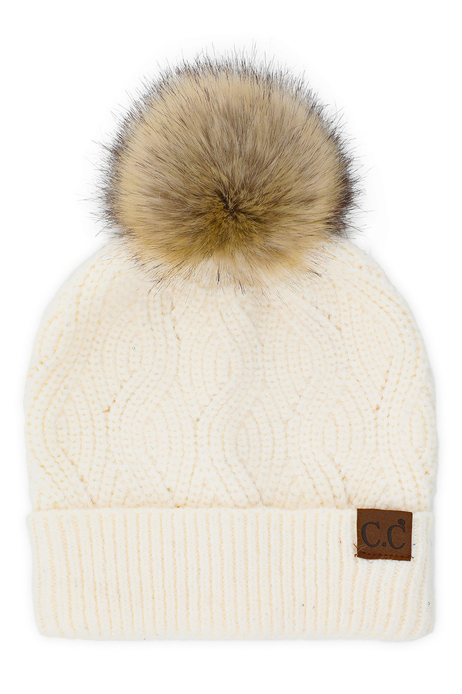 Women's Brioche Cable Pattern Sequin Beanie — beanie photo 4