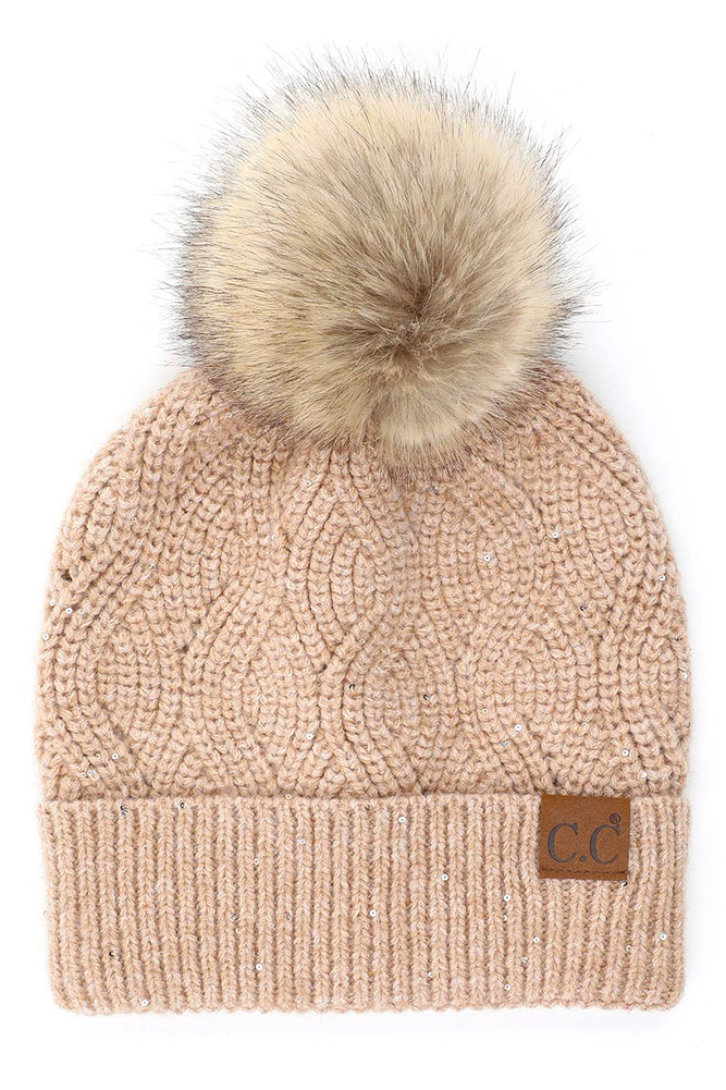 Women's Brioche Cable Pattern Sequin Beanie — beanie photo 5