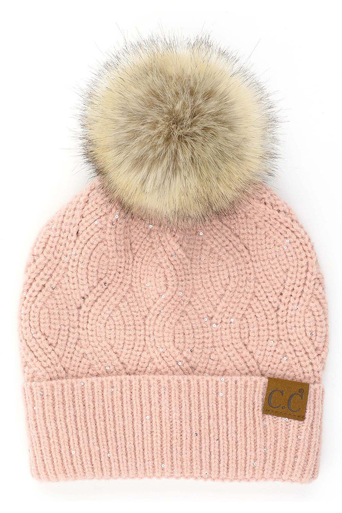 Women's Brioche Cable Pattern Sequin Beanie — beanie photo 7