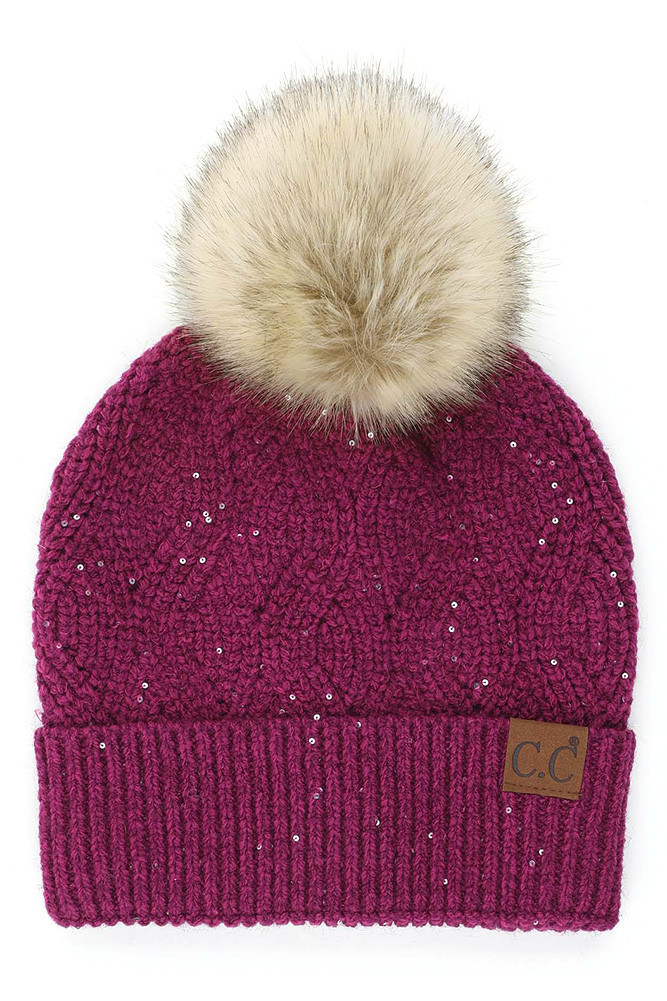 Women's Brioche Cable Pattern Sequin Beanie — beanie photo 8