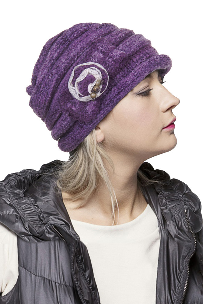 Women's Lace Bow Trim Knit Beanie by BURACQ