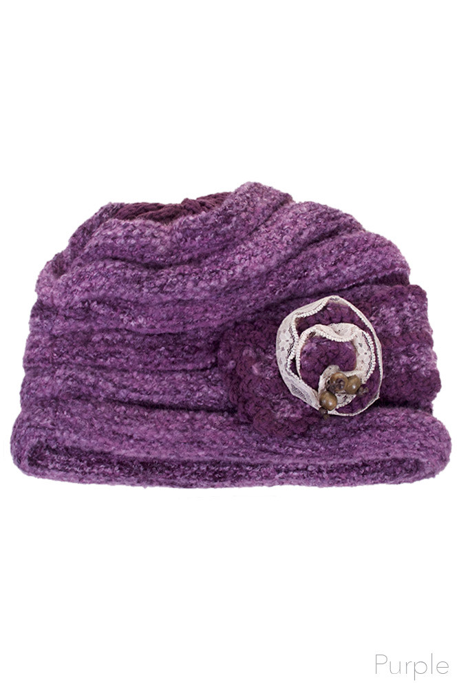 Women's Lace Bow Trim Knit Beanie — beanie photo 2