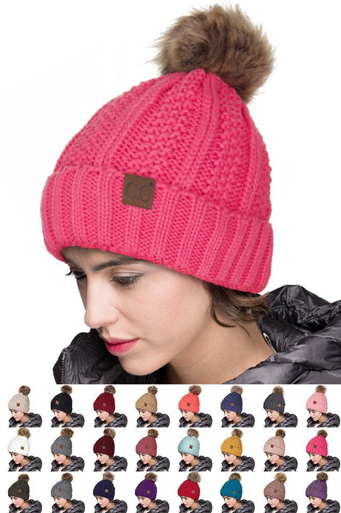 Women's Knit Beanie with Fuzzy Lining and Pom — beanie photo 2