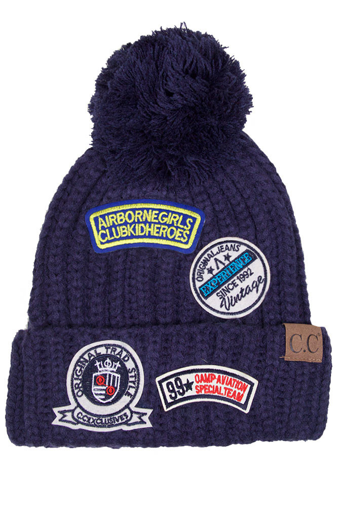 Women's Fashion Pom Beanie with Patch — beanie photo 4