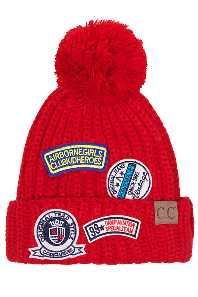 Women's Fashion Pom Beanie with Patch — beanie photo 6