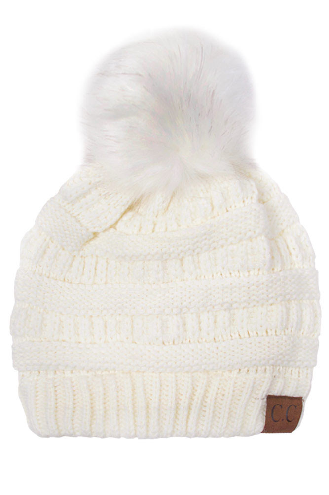 Women's Solid Knit Beanie with Pom — beanie photo 3
