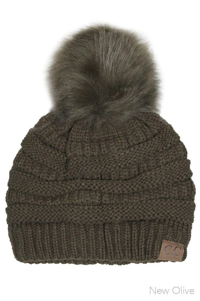 Women's Solid Knit Beanie with Pom — beanie photo 7