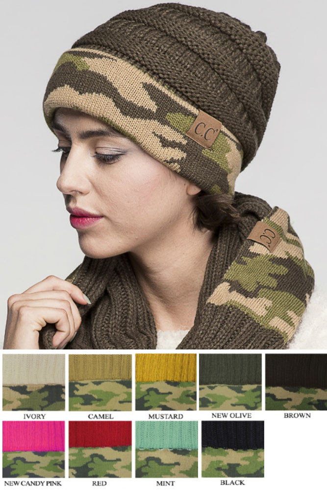 Women's Camouflage Cuff Beanie by BURACQ