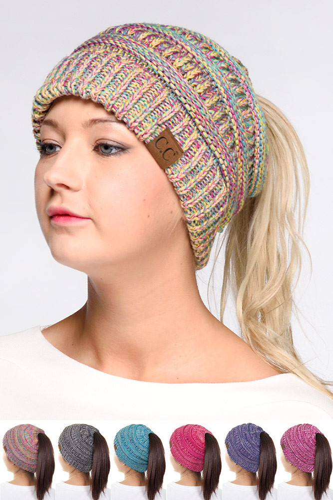 Women's Four Tone Ponytail Beanie-Mb by BURACQ