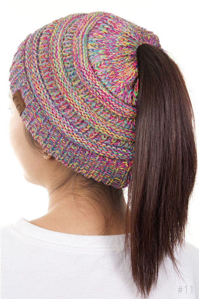 Women's Four Tone Ponytail Beanie-Mb — beanie photo 5