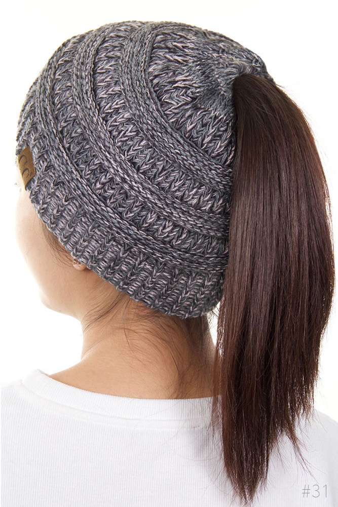 Women's Four Tone Ponytail Beanie-Mb — beanie photo 8