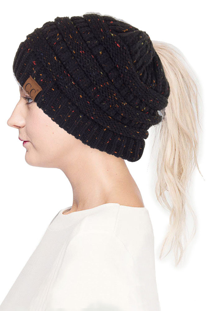 Women's Confetti Ponytail Messy Bun Beanie — beanie photo 7