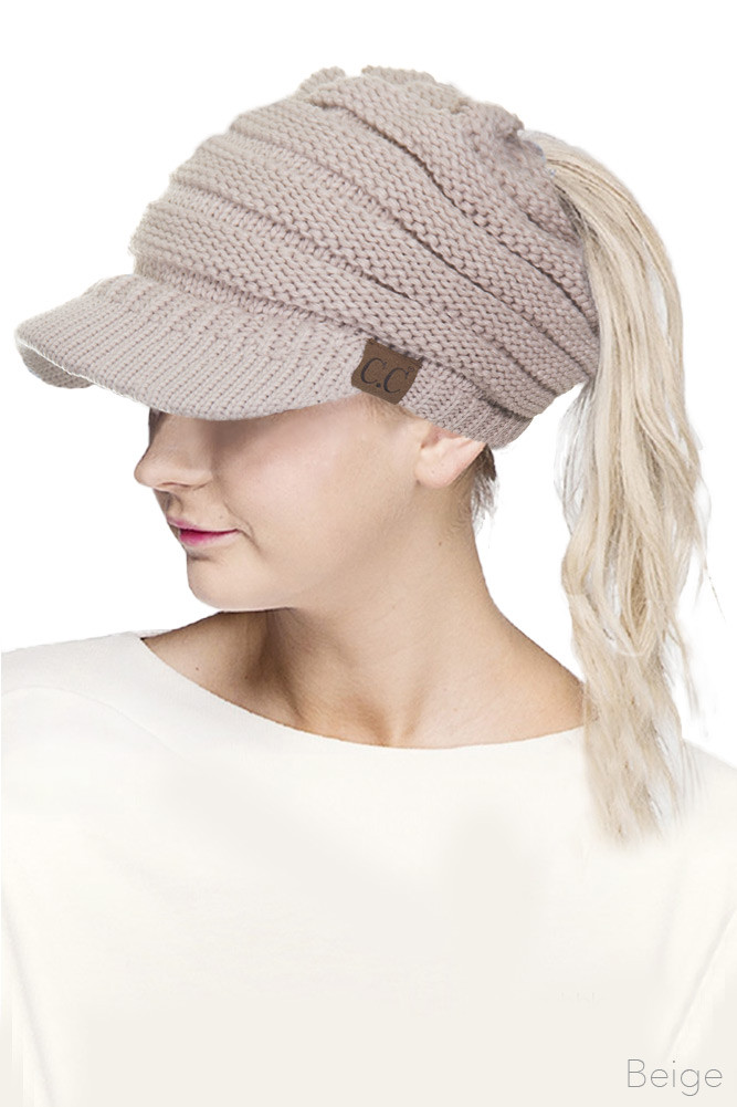 Women's Knit Brim Messy Bun Ponytail Beanie — beanie photo 3