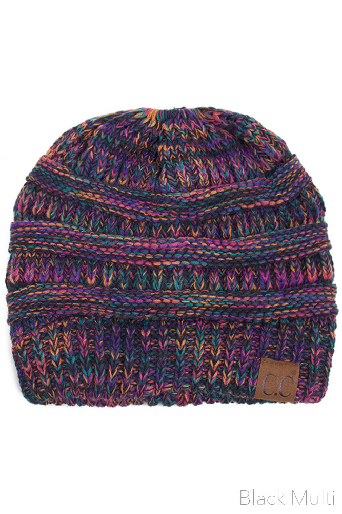 Women's Mix Color Knit Ponytail Messy Bun Beanie — beanie photo 3