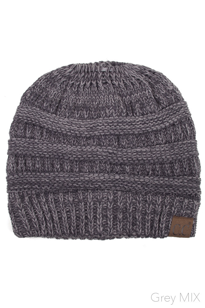 Women's Mix Color Knit Ponytail Messy Bun Beanie — beanie photo 6