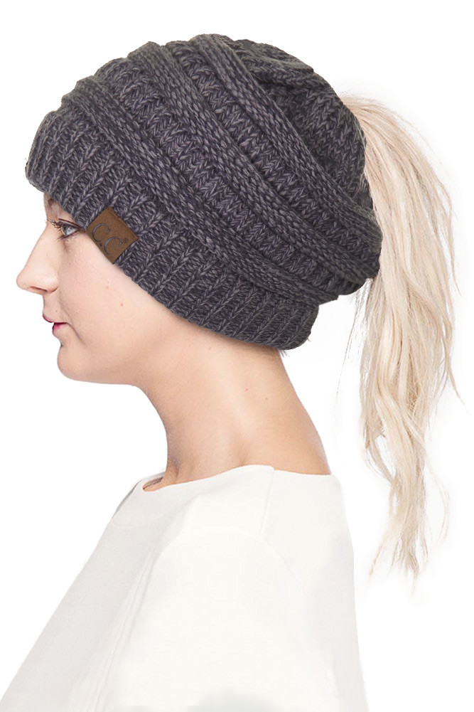 Women's Mix Color Knit Ponytail Messy Bun Beanie — beanie photo 5